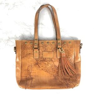 Patricia Nash Piza brown leather tote shoulder bag map print Riot Rust purse